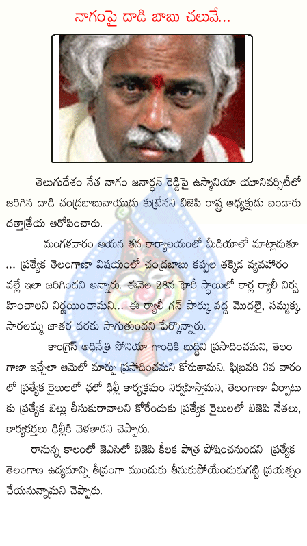 bandaru dattatreya,bjp chandrababu,tesugudesham,congres,prp,chirunjeevi,telangana  bandaru dattatreya, bjp chandrababu, tesugudesham, congres, prp, chirunjeevi, telangana